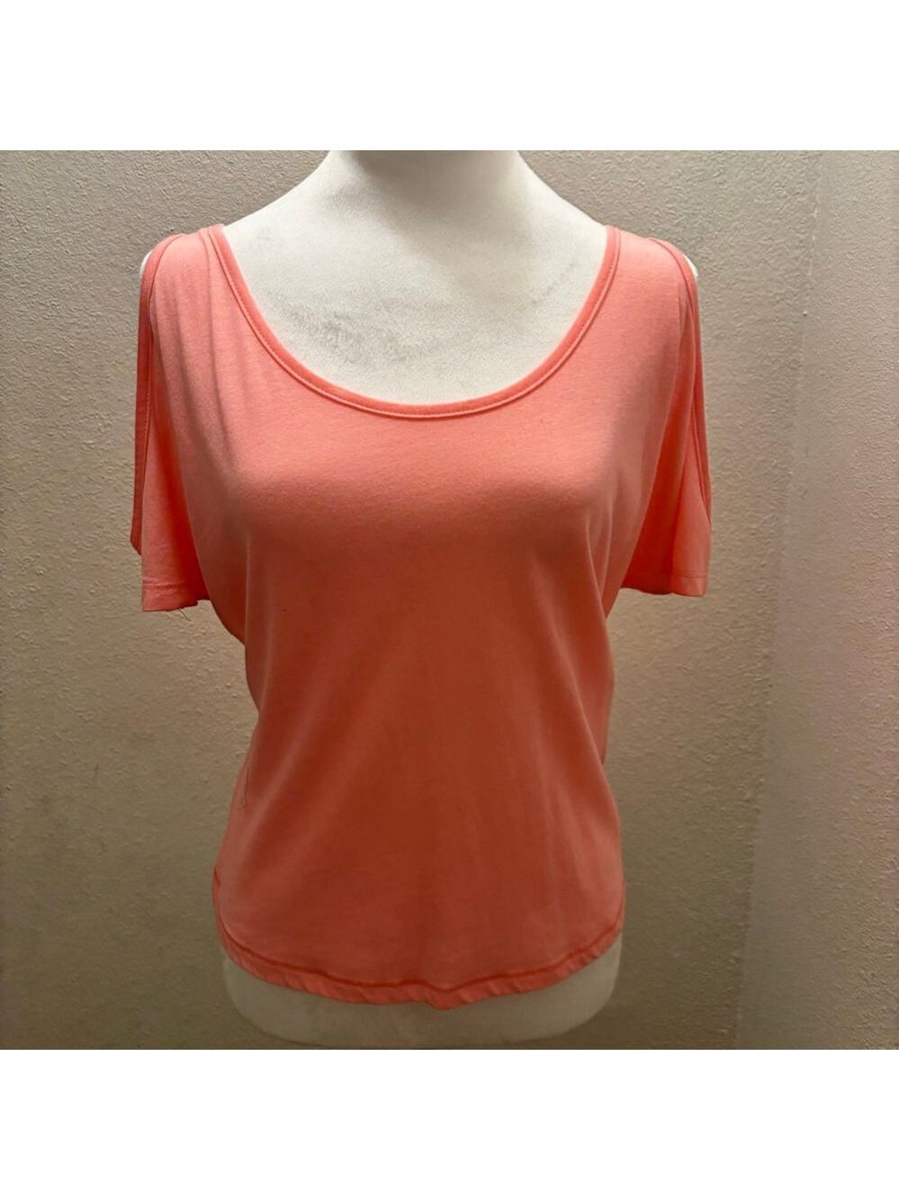 Pink Orange Short Sleeve Cold Shoulder Tee S